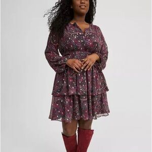 Torrid Burgundy Floral Long Sleeve Dress